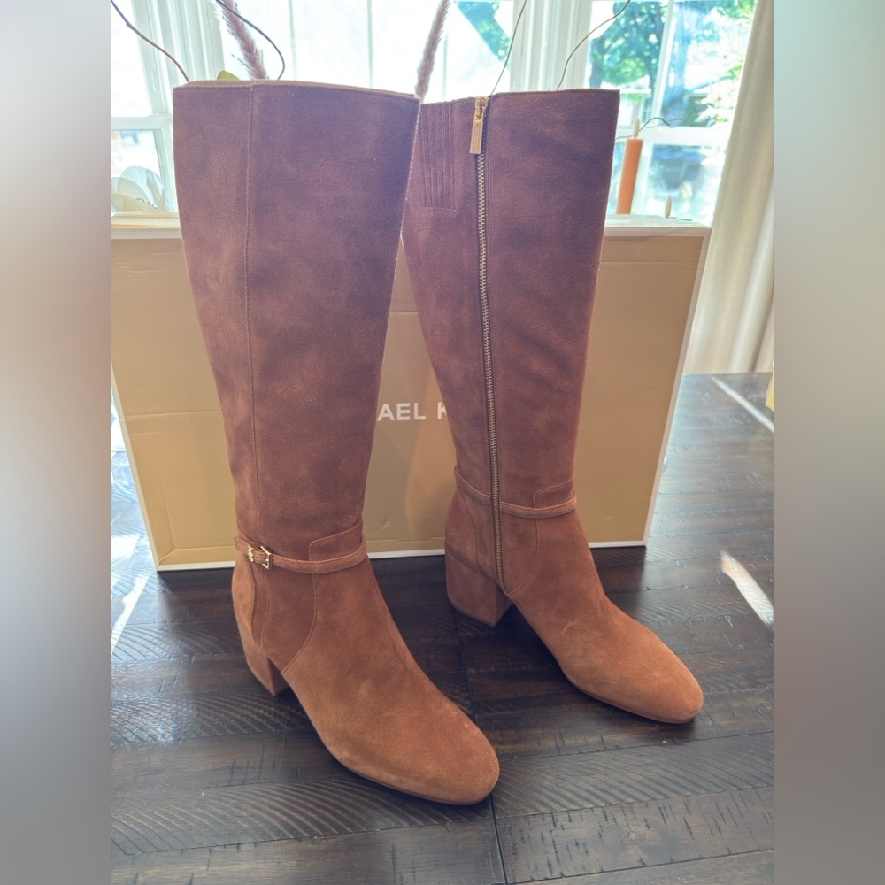 Michael Kors Suede Knee High Boots with Block Heel - Picture 5 of 16